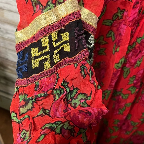 Free People Bold Blooms Embroidered Dress oversized red gold - Picture 12 of 12